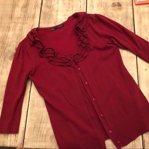 Super cute ruffled neck cardigan!